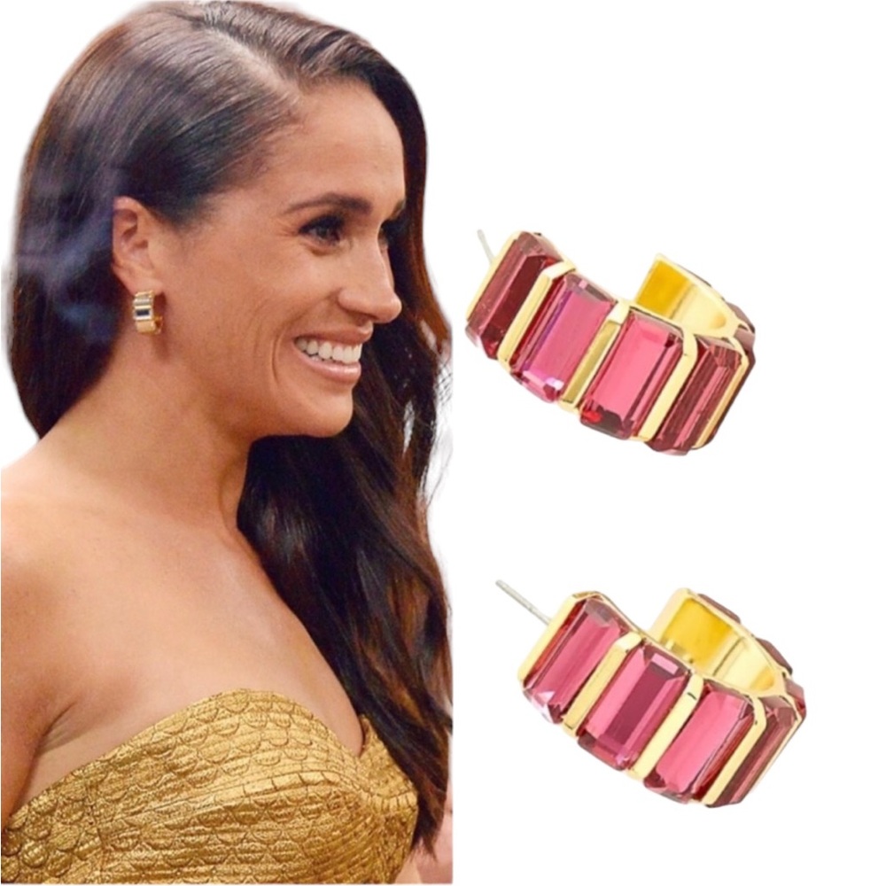 🔥J. Crew Trapezoid Red Stone Hoop earrings
